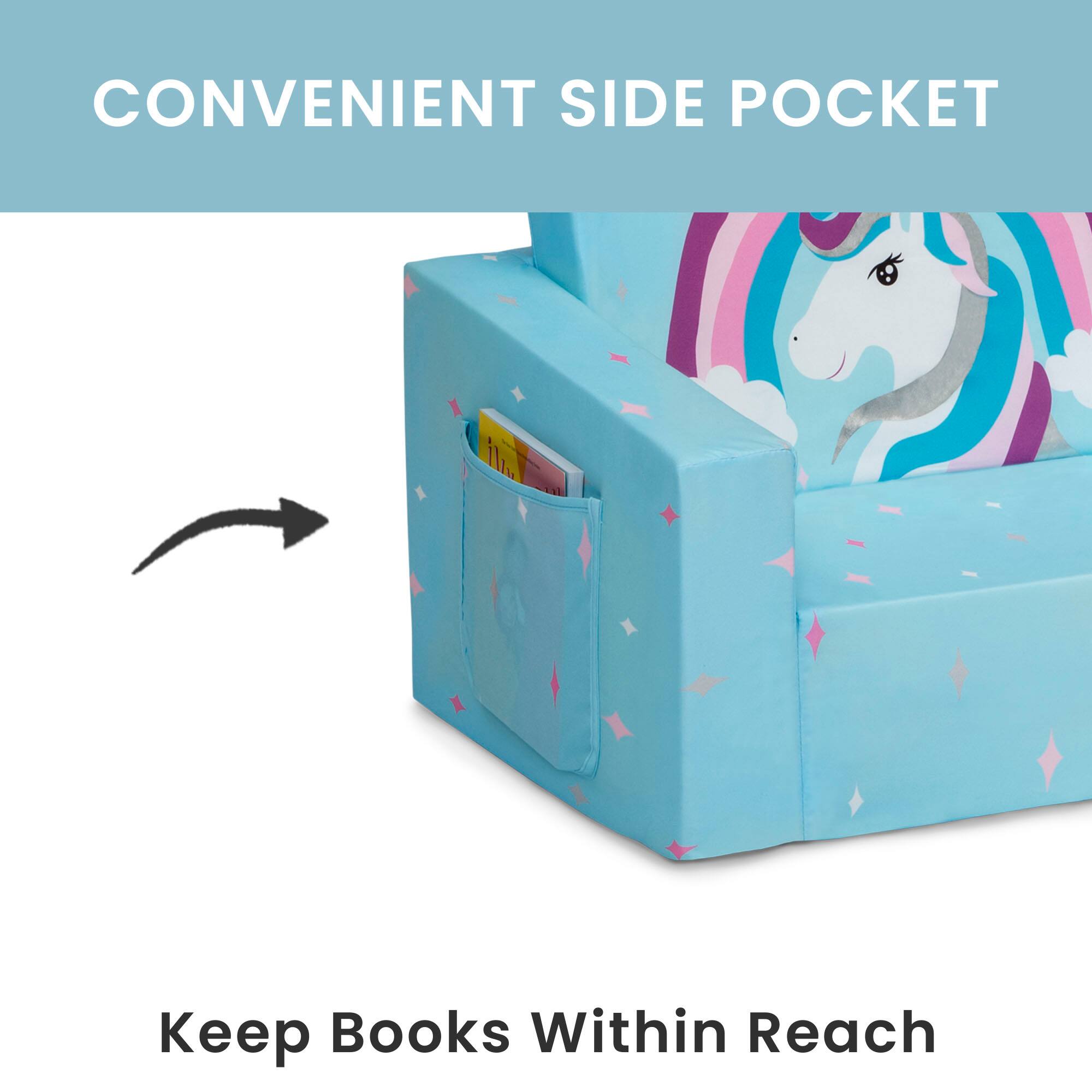 Delta Children Blue Unicorn Cozee Flip Out 2-in-1 Convertible Chair to Lounger